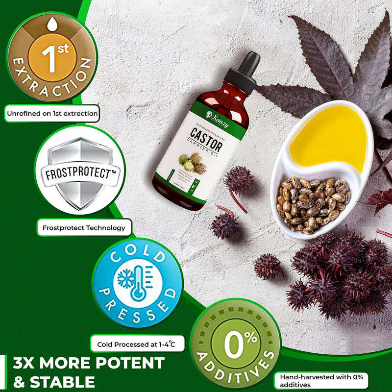 [Australia] - Kanzy Organic Castor Oil for Eyelashes and Eyebrows 50ml Cold Pressed Castor Oil for Hair Growth 100% Natural and Pure Castor Oil with Brushes For Hair, Beard, Nails and Skin 50 ml 