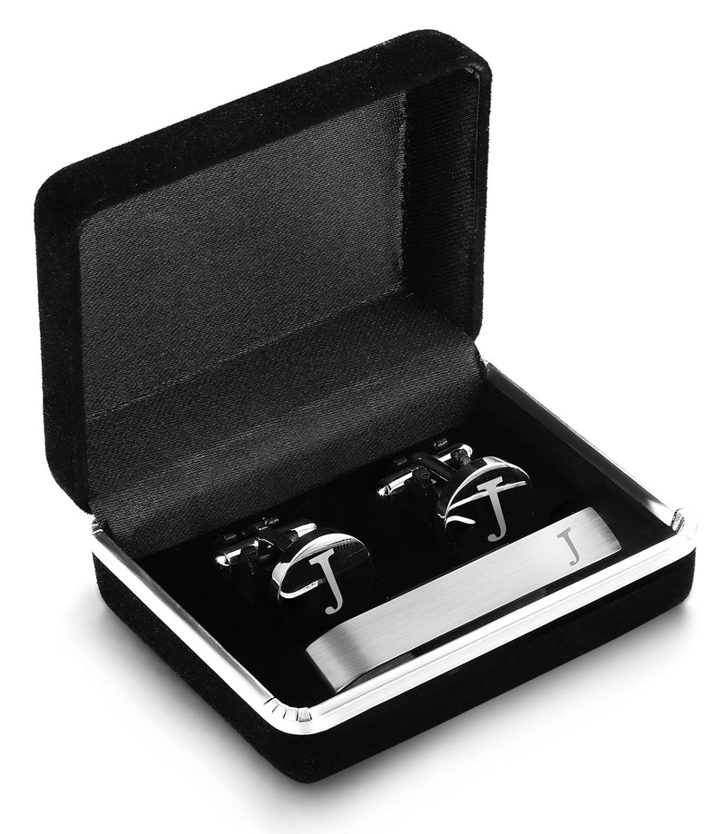 [Australia] - LOYALLOOK Stainless Steel Engraved Initial Cufflinks and Tie Clip Bar Set Alphabet Letter with Gift Box A-Z J 