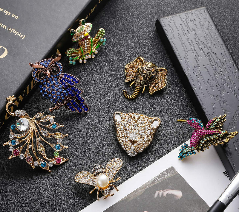 [Australia] - FUNEIA 7PCS Crystal Brooch Set for Women Men Antique Cute Animal Shape Colorful Rhinestone Pins Costume Gifts A:7PCS 