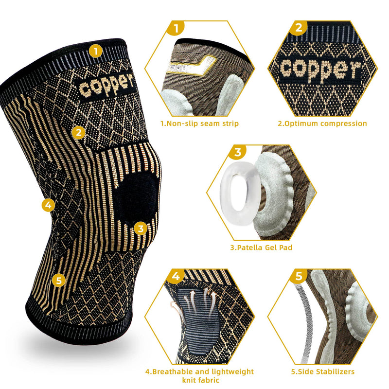 [Australia] - Copper knee braces for knee pain for men and women with Side Stabilizers - copper compression Knee Sleeve for knee pain ,arthritis pain and support-running knee brace-[Single] Copper-TAN Medium (Pack of 1) 