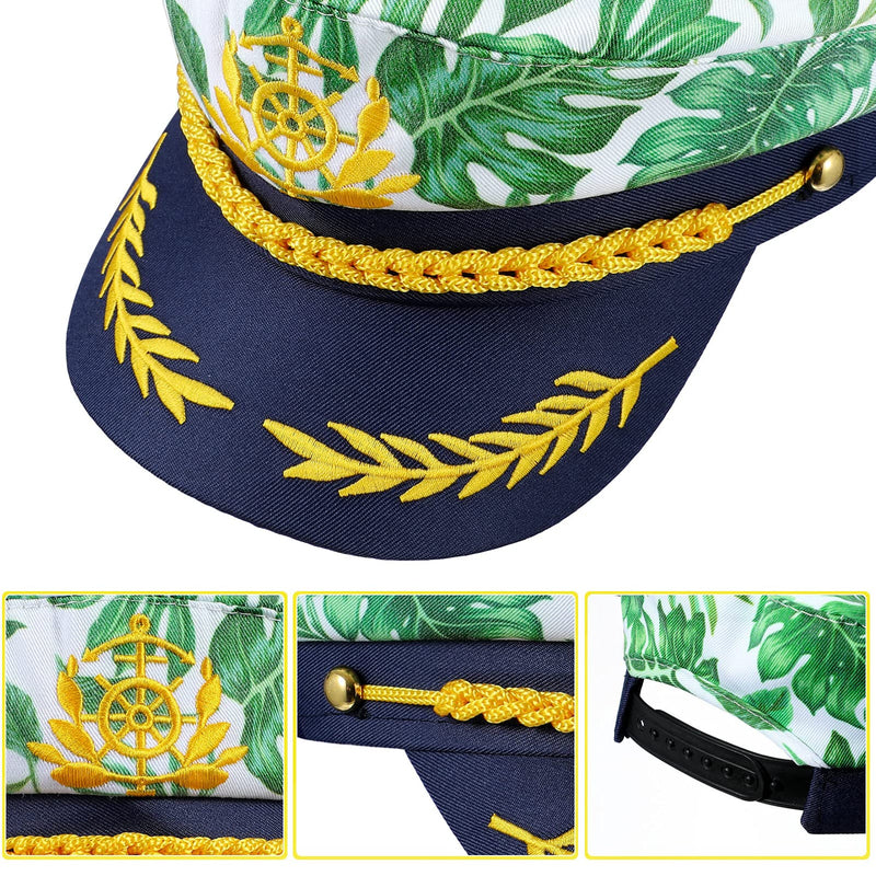 [Australia] - SOIMISS Yacht Hat Adult Captain Hat Monstera Leaf Print Sailor Cap Navy Costume Admiral Cap Party Boat Ship Sailor Hat Men Women Unisex Kids 