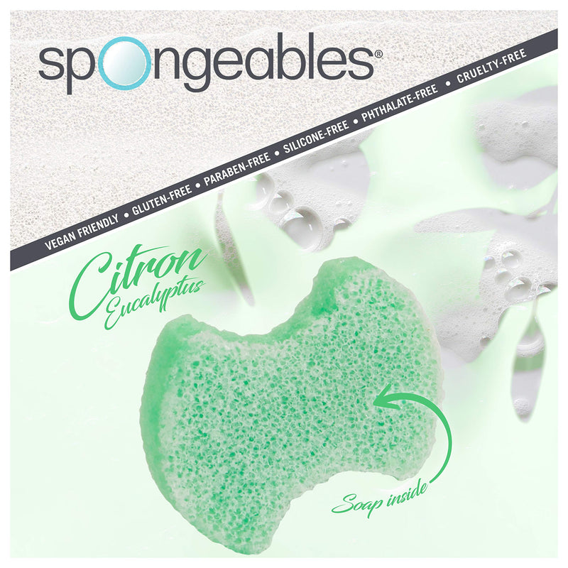 [Australia] - Spongeables Pedi-Scrub Foot Exfoliating Sponge With Heel Buffer and Pedicure Oil, 5+ Washes, Citron Eucalyptus Scent, Green, 6 Count 