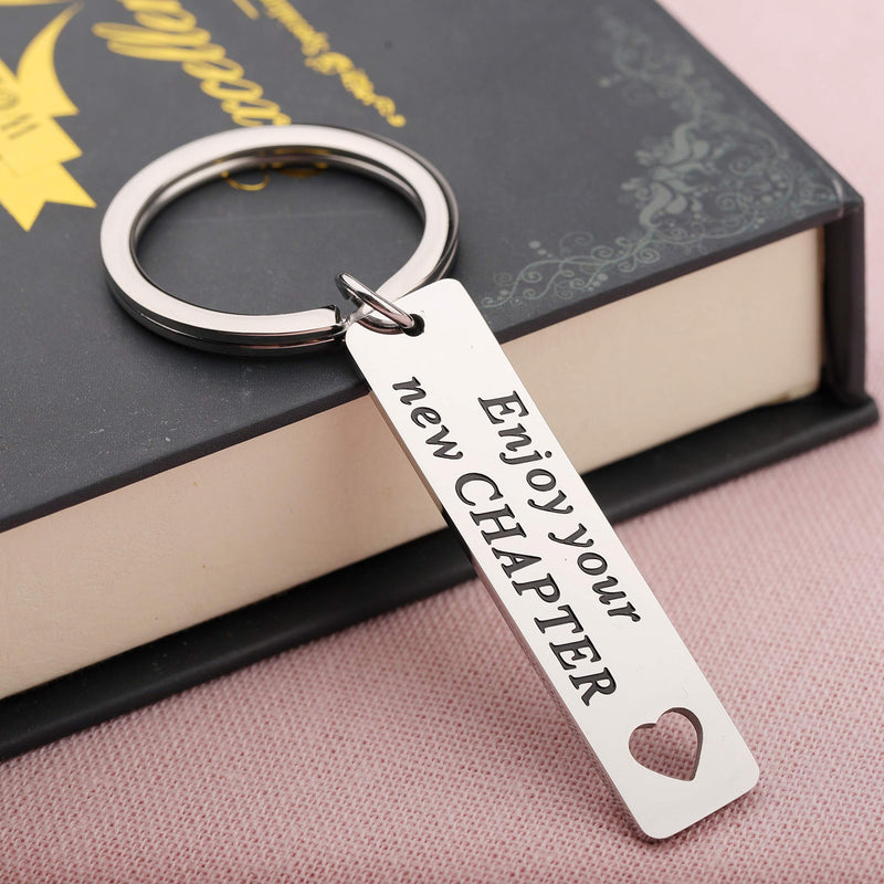 [Australia] - SEIRAA Bookworm Gift Enjoy Your New Chapter Keychain Retirement Gift New Beginnings Jewelry Librarian Teacher Gift 