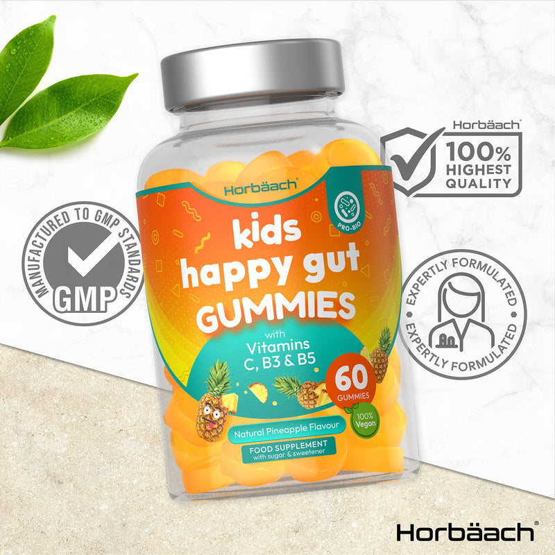 [Australia] - Probiotics for Children | 60 Gummies | Natural Pineapple Flavour | with Vitamin C, B3 & B5 | Vegan Supplement for Immune Support & Gut Health | by Horbaach 