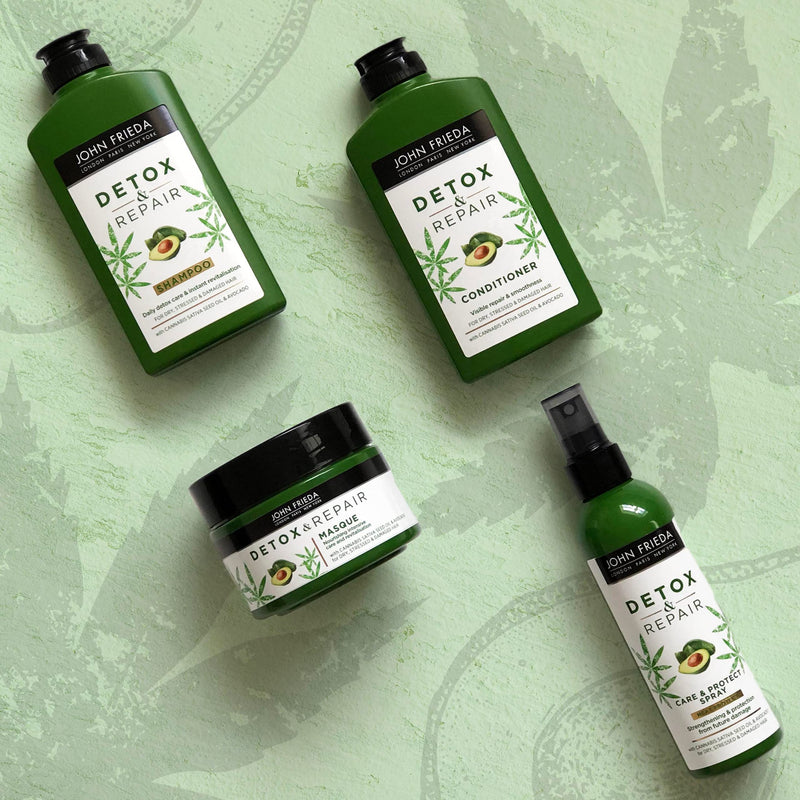 [Australia] - John Frieda Detox & Repair Care & Protect Heat Protection Spray 200ml for Dry, Stressed & Damaged Hair with Cannabis Sativa Seed Oil & Avocado Detox + Repair 