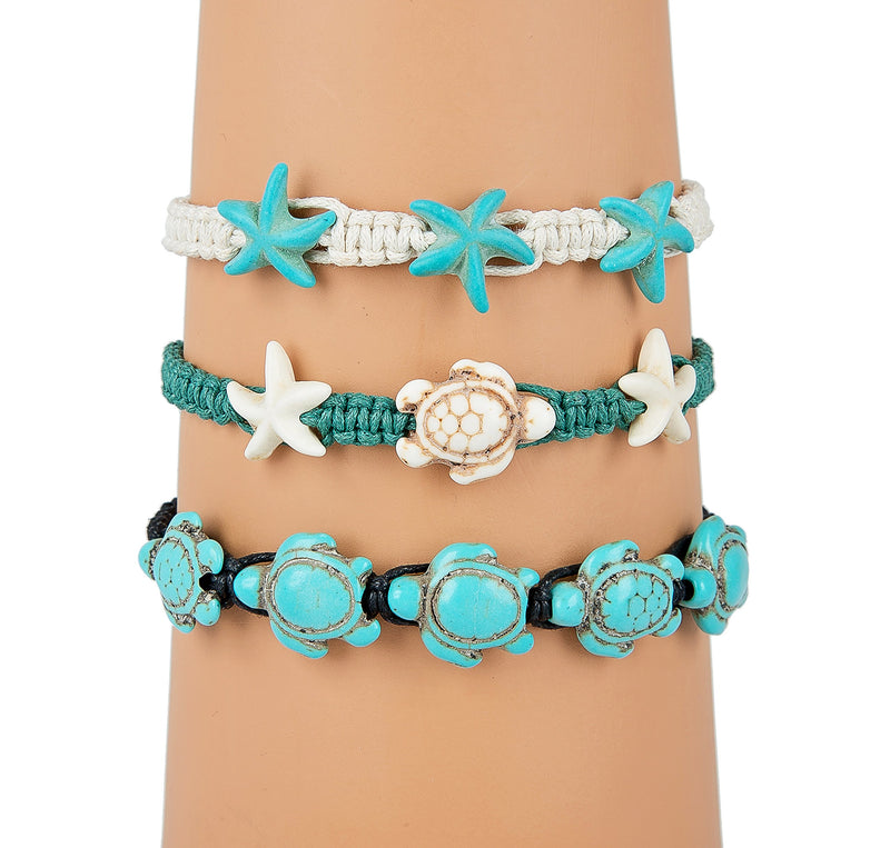 [Australia] - SPUNKYsoul Turtle Starfish Howlite Bracelet or Anklet Set Beach Collection Turtle Starfish 3 Pack 