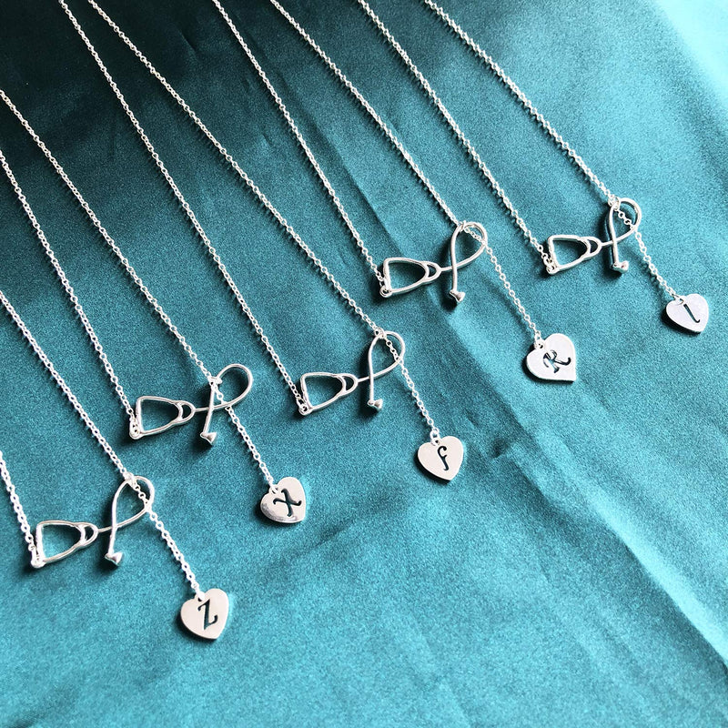 [Australia] - Your Always Charm Silver Stethoscope Heart Lariat Y Initial Necklace for Nurse Graduation Gift (D) 