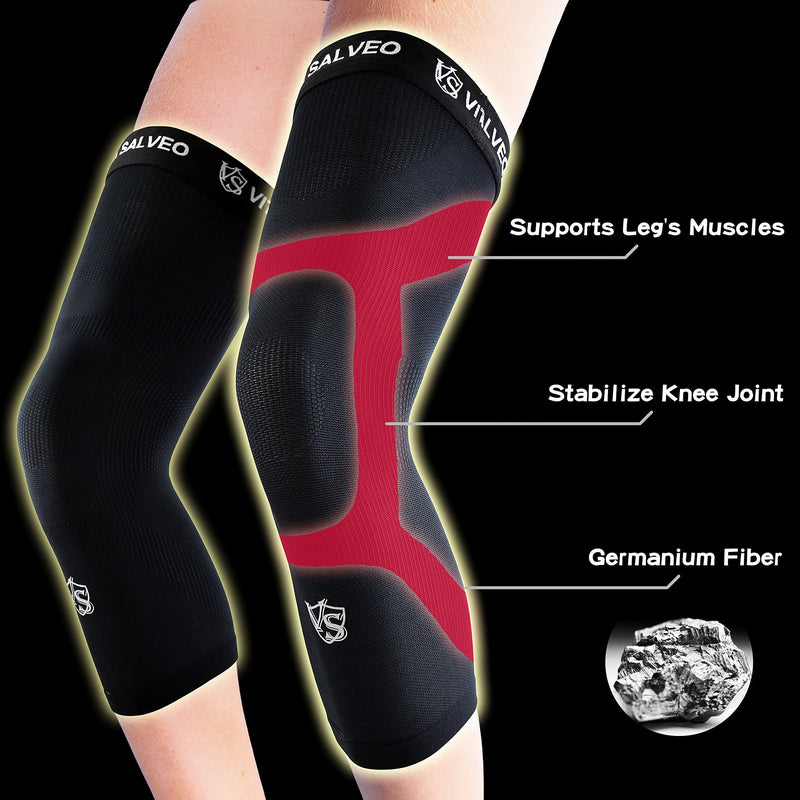 [Australia] - Vital Salveo-Sports Outdoor Compression Long Knee Sleeve Leg Support knee brace Thin Light undersleeve Germanium Recovery Running Basketball (1 PC) XX-Large 2X-Large (Pack of 1) 