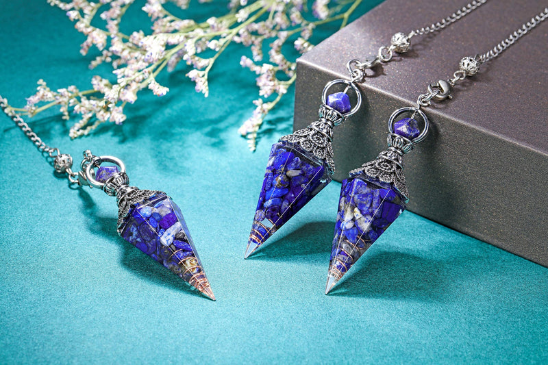[Australia] - CrystalTears Lapis Lazuli Crystal Pendulum Hexagonal Reiki Healing Crystal Points Gemstone Dowsing Pendulum for Divination Scrying Wicca Crystal Therapy 