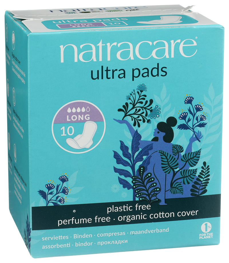[Australia] - Natracare Slim Fitting Ultra Pads with Wings, Long, Made with Certified Organic Cotton, Ecologically Certified Cellulose Pulp and Plant Starch (1 Pack, 10 Pads Total) 