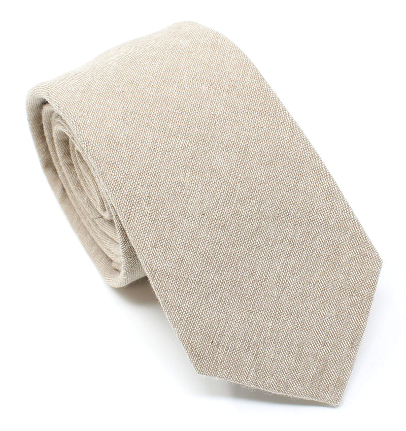 [Australia] - Men's Chambray Cotton Skinny Necktie Tie Textured Distressed Style - 2 1/2" Width Beige 