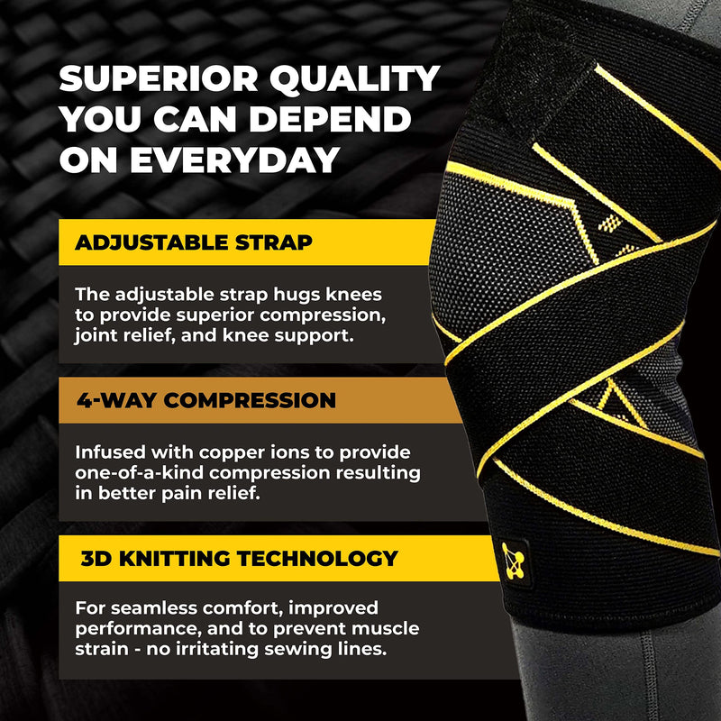 [Australia] - Copper Compression Knee Brace With Straps - For Arthritis Pain, Meniscus, & ACL Support - Knee Support for Sport & Everyday Activities - Adjustable & Breathable Design by CopperJoint - Large Knee Brace w/ Strap 