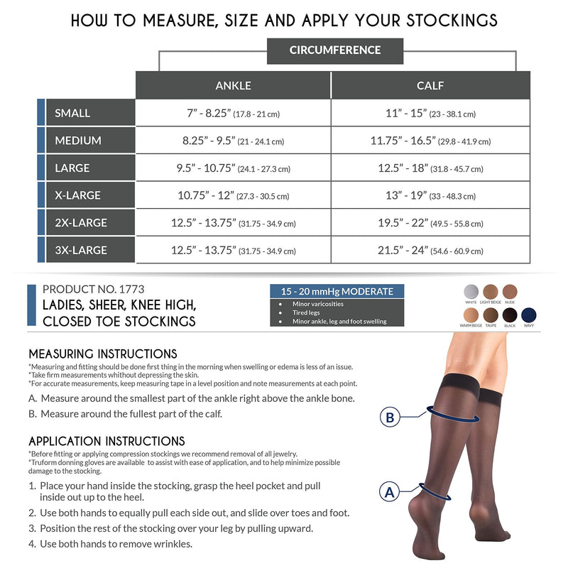 [Australia] - Truform Sheer Compression Stockings, 15-20 mmHg, Women's Knee High Length, 20 Denier, Charcoal, Large 