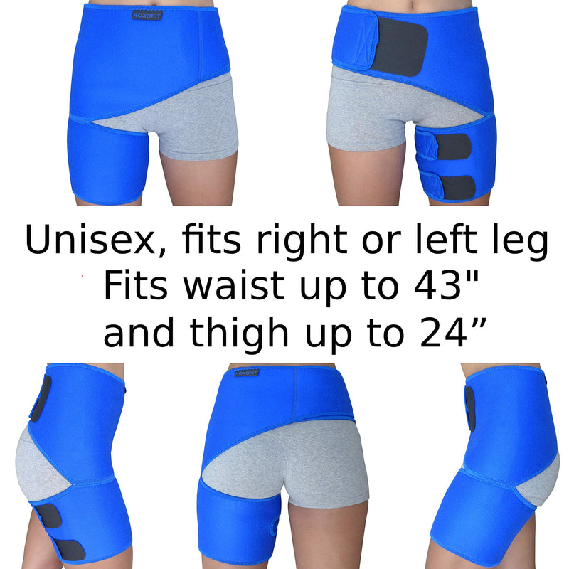 [Australia] - Hip Brace - Hamstring Thigh Compression Support - Sciatica Pain Relief Brace - Wrap for Hip Flexor Strain, Groin Pull, SI Joint, Arthritis, Bursitis, Sciatic Nerve for Men, Women (Blue) Blue 