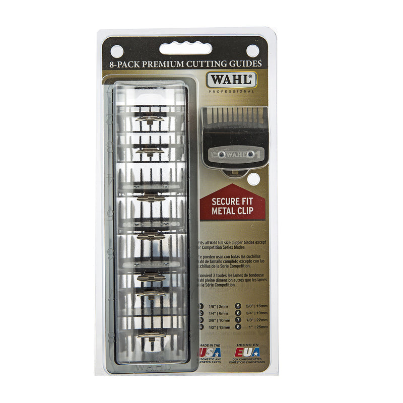 [Australia] - Wahl Professional Premium Cutting Guides #37-500 – /8” to ” – Fits All Full Size Wahl Clippers (Excludes Detachable Blade Clippers) – Black, (Pack of 8) 