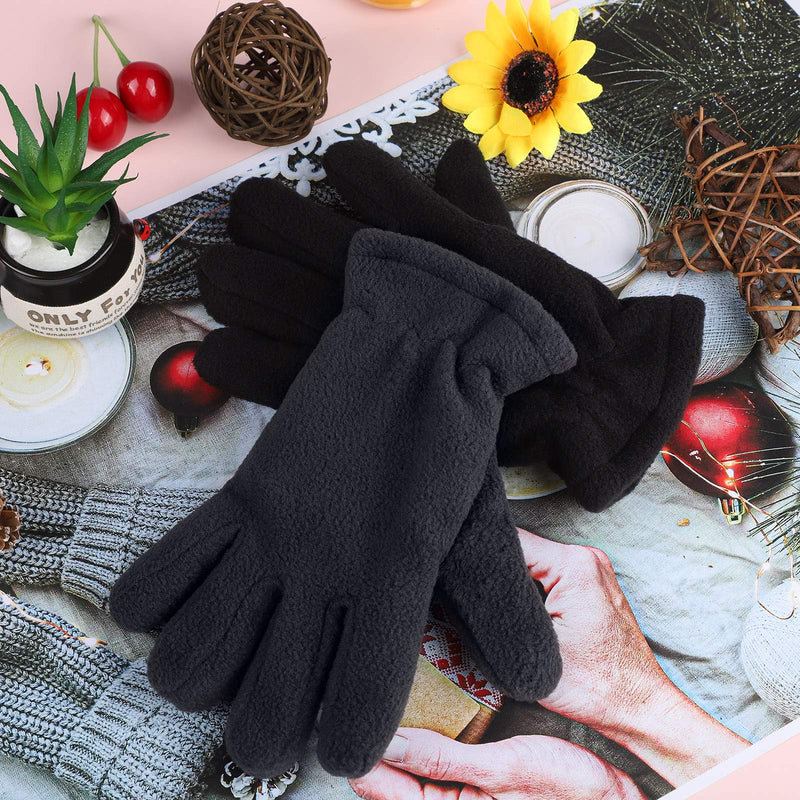 [Australia] - Cooraby 2 Pairs Kids Fleece Gloves Winter Lined Thick Mittens Warm Gloves for Outdoors Activities Supplies 8-12 Years Black, Dark Grey 