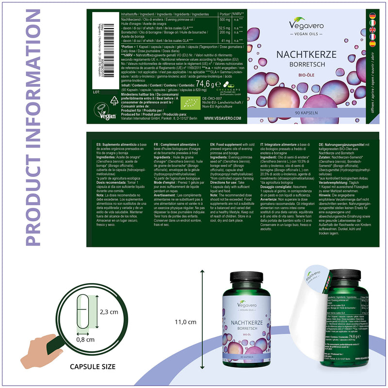[Australia] - Organic Evening Primrose Oil Vegavero� | with Organic Borage Seed Oil| Cold-Pressed | 90 GreenCaps� Capsules | NO Additives | Rich in Linoleic Acid, Omega 3 & GLA | Vegan 