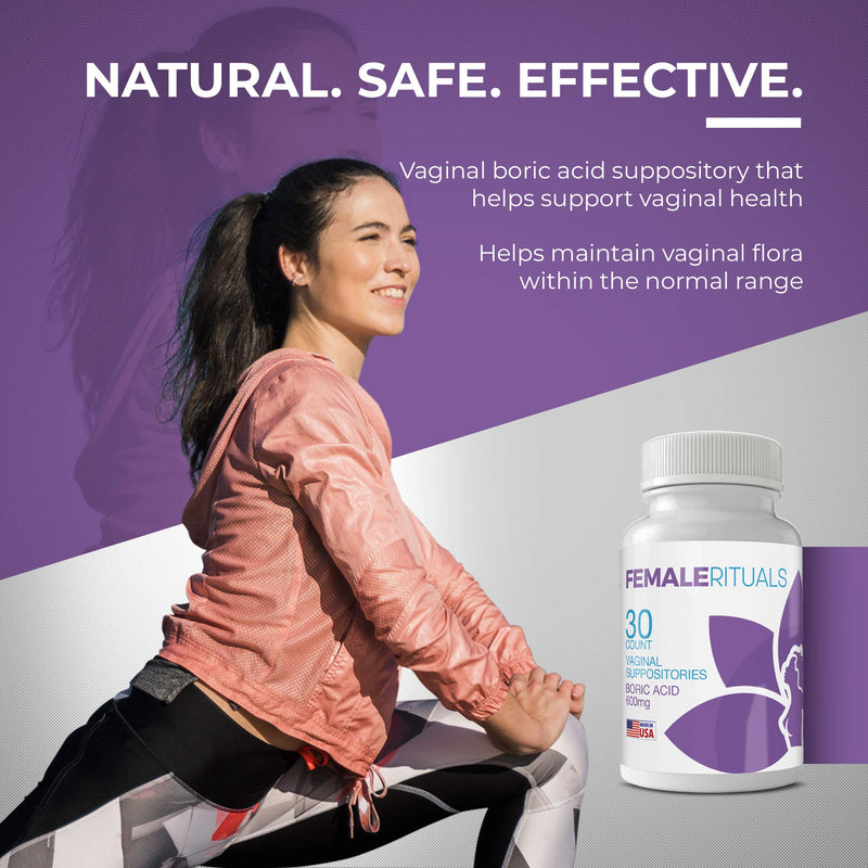 [Australia] - Female Rituals Boric Acid Suppositories 600 mg - Vaginal Pills for PH Balance Odors Yeast Infection Treatment - USA Made Feminine Hygiene Products - Vaginal Suppository Yoni Pops Pearls (30 Count) 