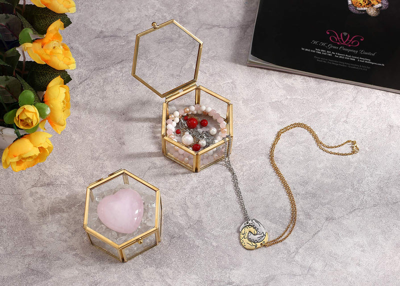 [Australia] - Jovivi Gold Copper Clear Glass Lid Terrarium Box/Bracelet Necklace Earrings Ring Jewelry Display Organizer Decorative Box Case Home Office Decor Gold Brass Glass Box 