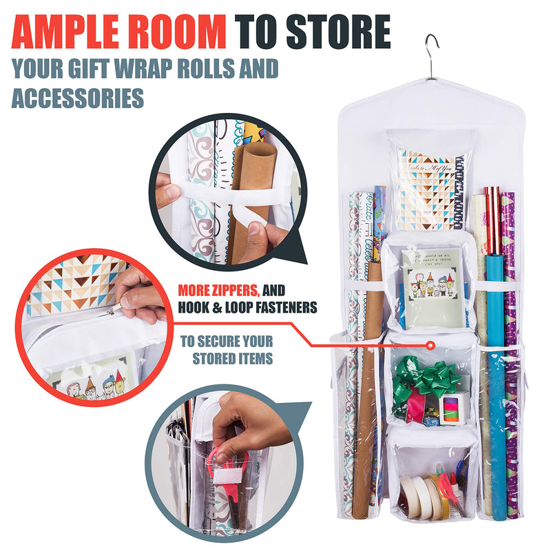 [Australia] - Regal Bazaar Double-Sided Hanging Gift Bag and Gift Wrap Organizer (White) White 