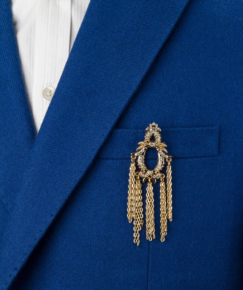 [Australia] - Knighthood Formal Gold Abstract Design with Hanging Chain Pattern Brooch 