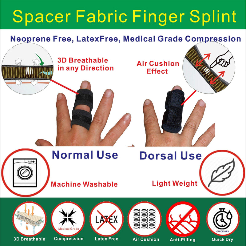 [Australia] - IRUFA, FS-OS-12, 3D Breathable Fabric Finger Splint, Stabilizer Brace Wrap Support for Trigger Broken, Curved Bent Mallet Locking Finger, Dislocation, Straightener, , Pain Relief Black, One PCS 