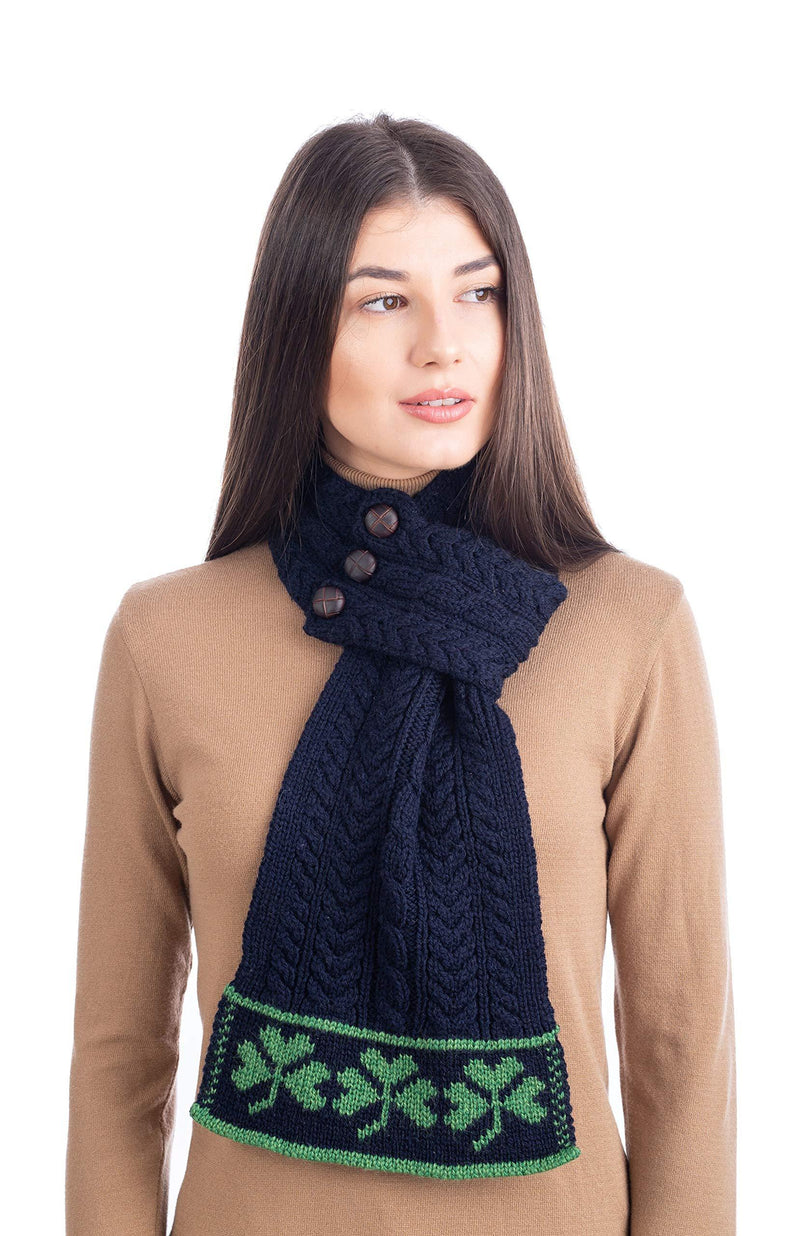 [Australia] - SAOL 100% Merino Wool St Patrick's Day Ladies Loop Aran Wool Scarf, in Natural/Navy/Green Navy 