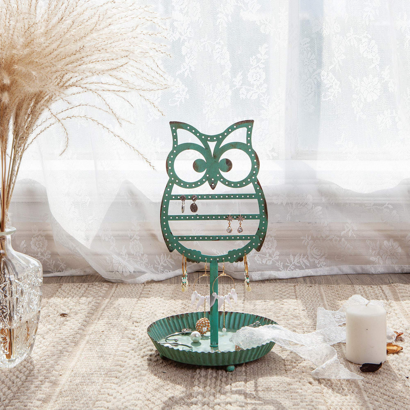 NikkyHome Owl Earring Holder with Ring Tray