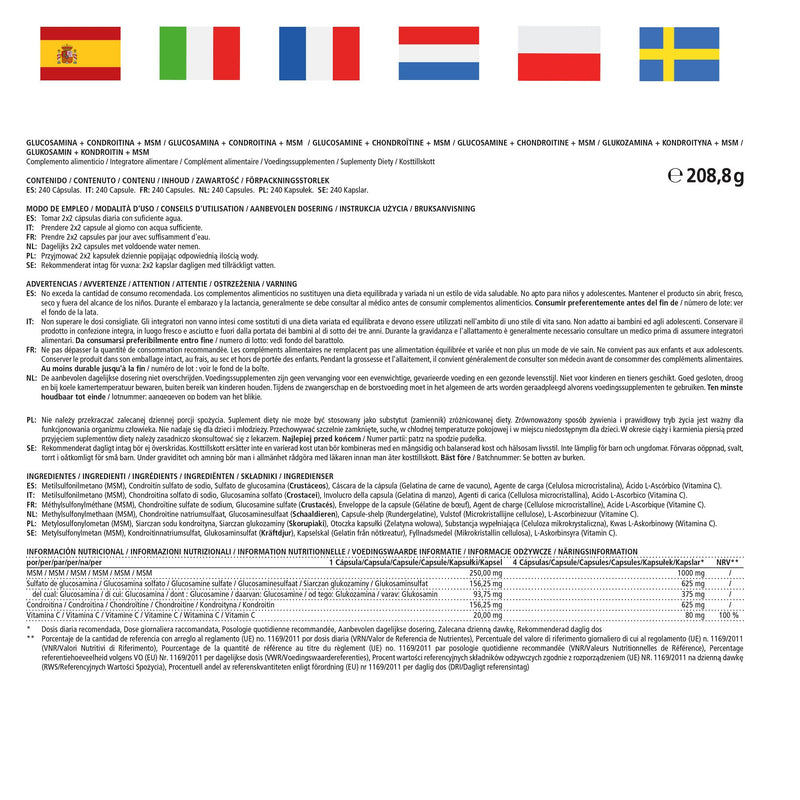 [Australia] - Glucosamine and Chondroitin Complex 2250mg with MSM and Vitamin C - Joints Care and Immune System - 240 Vegan Capsules - Supplement Without Additives Glucosamine, Chondroitin, MSM 