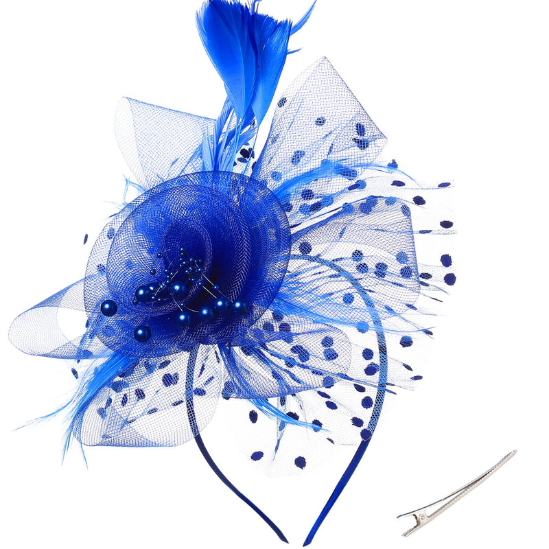 [Australia] - BABEYOND Women's Fascinators Hat Mesh Feather Fascinator Veil Kentucky Derby Hat for Cocktail Tea Party Blue 