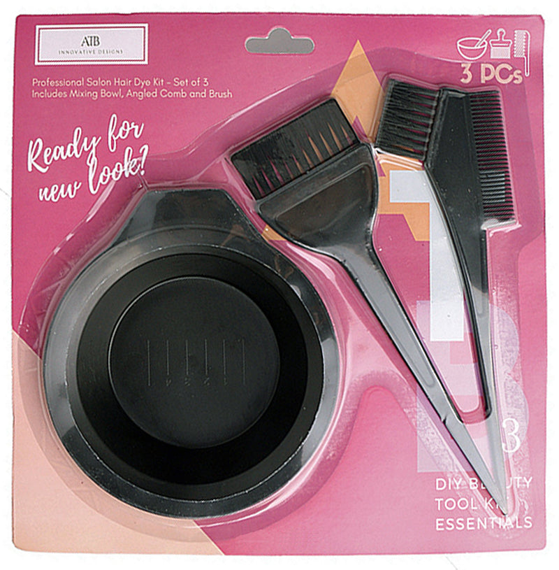 [Australia] - ATB 3 pcs Professional Salon Hair Coloring Dyeing Kit - Mixing Bowl, Angled Comb and Brush 
