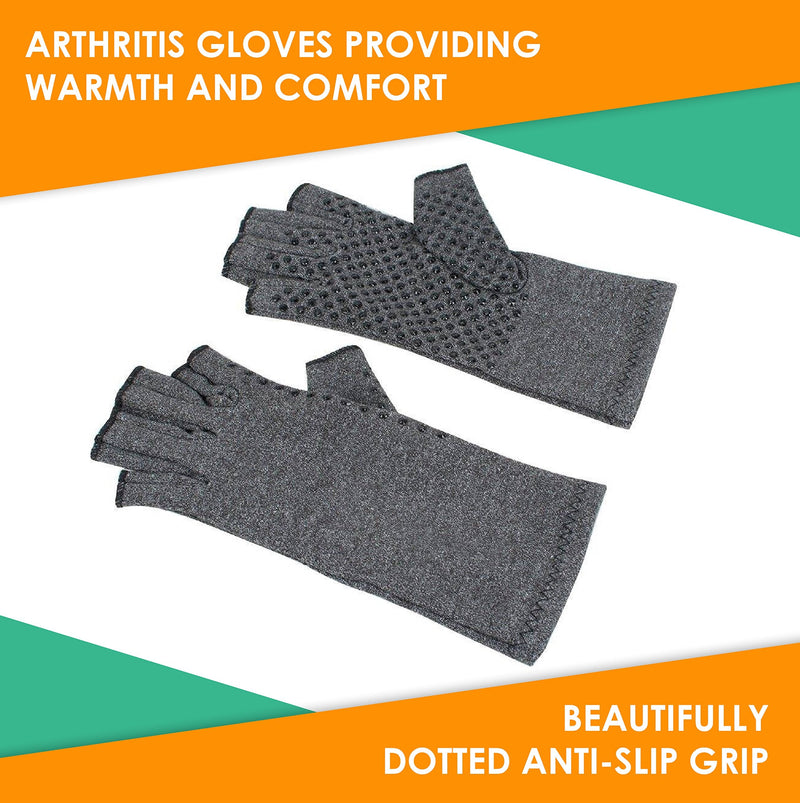 [Australia] - SyeJam Arthritis Gloves Fingerless- Rheumatoid Arthritis Compression Gloves for Pain Relief - Grip (M) 1 Pair Grey (1 Pair With Grip) + Free Ebook M (Pack of 2) 