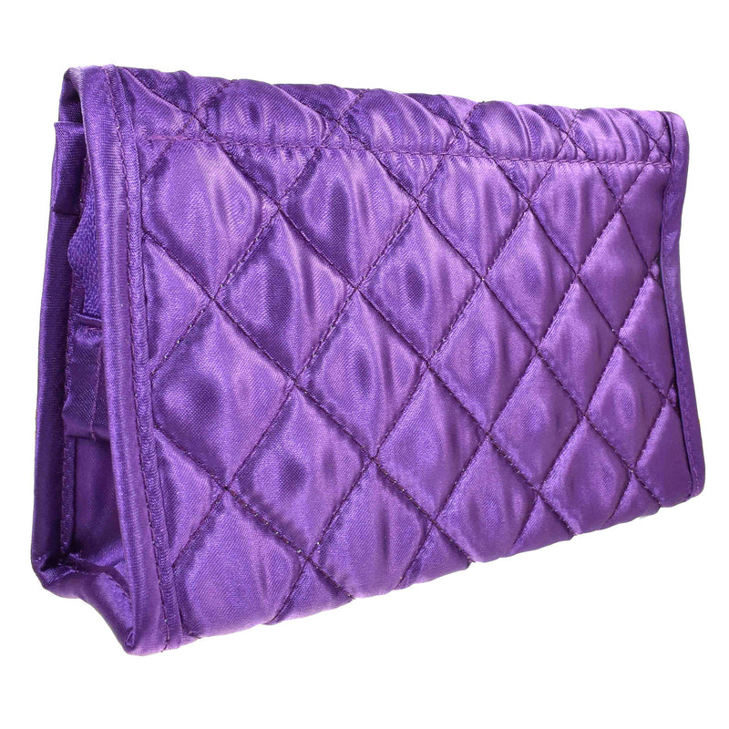 [Australia] - Cosmetic Bag with a Mirror, Small Size (6.25"), Quilted Satin, Purple by Marisa D'Amico 