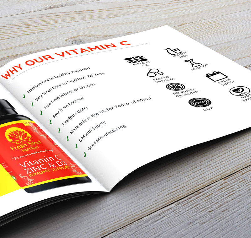 [Australia] - Vitamin C Zinc and Vitamin D Tablets - 180 Vegetarian Tablets for Men and Women - for Maintenance of Normal Immune System - 6 Month Supply - Made in The UK by Fresh Start Nutrition 