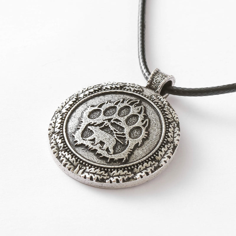 [Australia] - HAQUIL Bear Paw Necklace - Metal Alloy, Viking Bear Paw Medallion Pendant - PU Leather Cord, 19.7" 