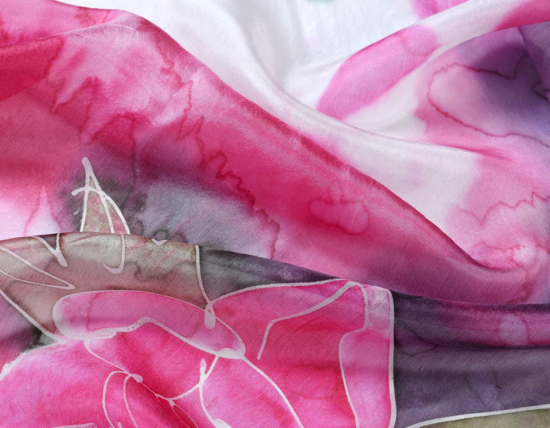 [Australia] - Invisible World Women's 100% Mulberry Silk Scarf Long Hand Painted Floral Multicolour 