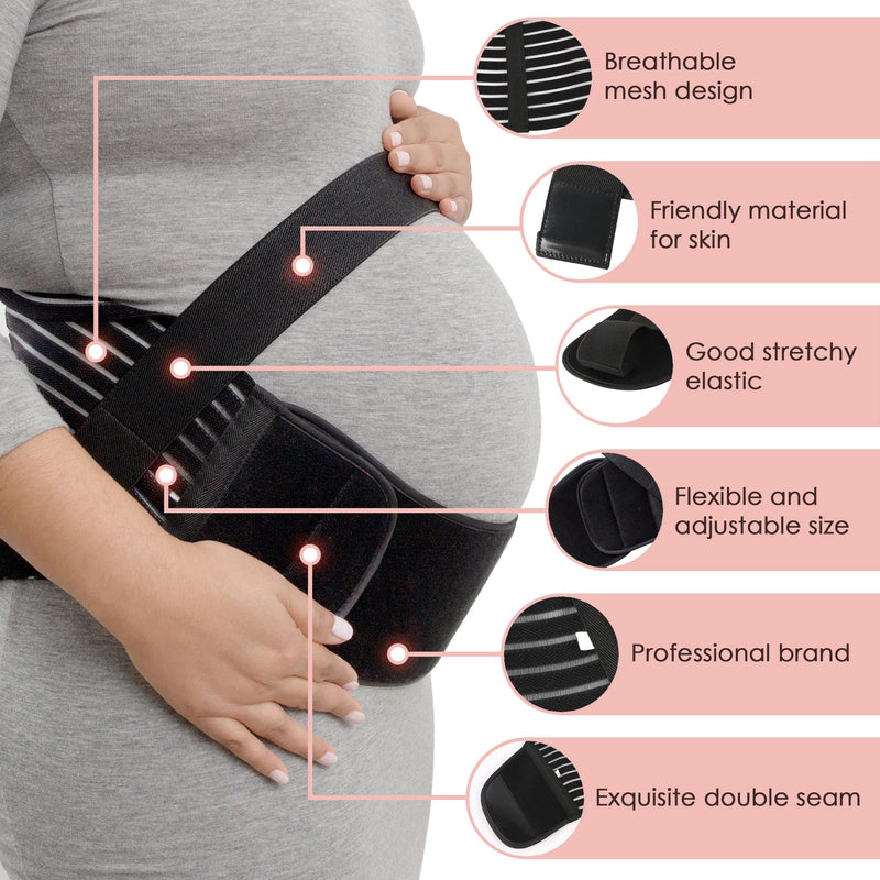 [Australia] - Maternity Belly Band for Pregnant Women, Abdominal Binder, Breathable, Black, Elastic Waist, Prenatal Pregnancy, Back Brace, Support, Pelvic Pain Relief Wrap, Tummy Bump Sling, Belt, Para Embarazadas Large 