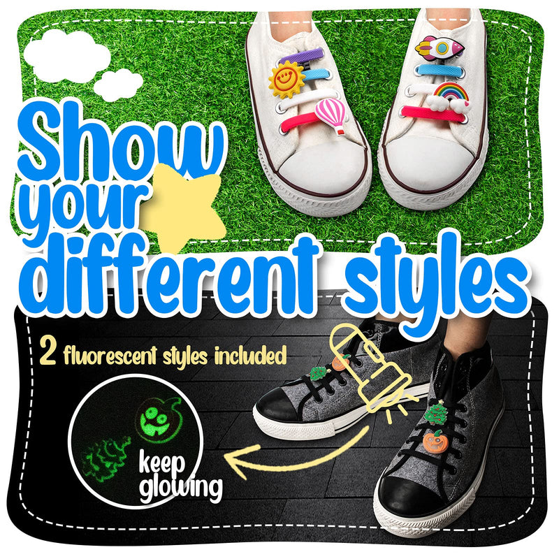 [Australia] - INMAKER Elastic Laces for Kids, No Tie Shoe Laces with Decoration Charms, Rubber Shoelaces for Trainers Multi Colour 