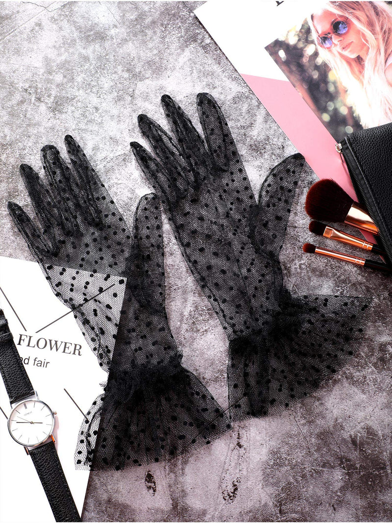 [Australia] - Women Lace Glove Short Lace Glove Floral Courtesy Lace Glove for Wedding Tea 1950's Party Costume Favors Black 