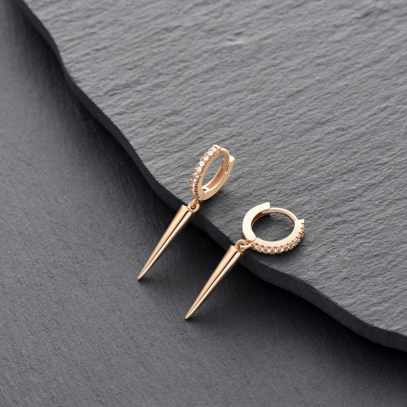 [Australia] - Mevecco Gold Dainty Dangle Hoop Earrings for Women 14K Gold Plated Delicate cute Geometric Triangle Cone Dangle Earrings A-Spike 