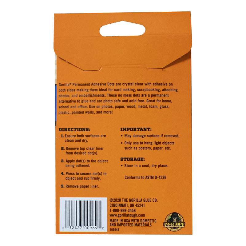 [Australia] - Gorilla Permanent Adhesive Dots, Double-Sided, 150 Pieces, 0.5" Diameter, Clear, (Pack of 1) 1 Pack 