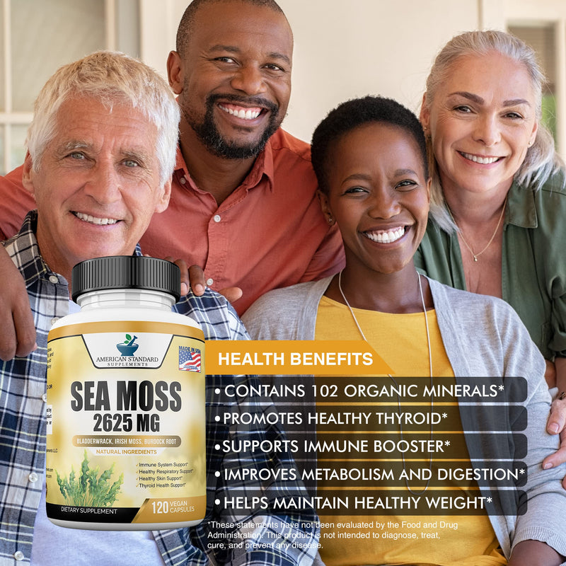 [Australia] - Organic Sea Moss 2625mg, Seamoss, Hand Harvested, Irish Moss Bladderwrack and Burdock Root, Sea Moss Capsules, Irish Sea Moss Alternative to Sea Moss Powder, Sea Moss Gel, 120 Vegan Capsules 