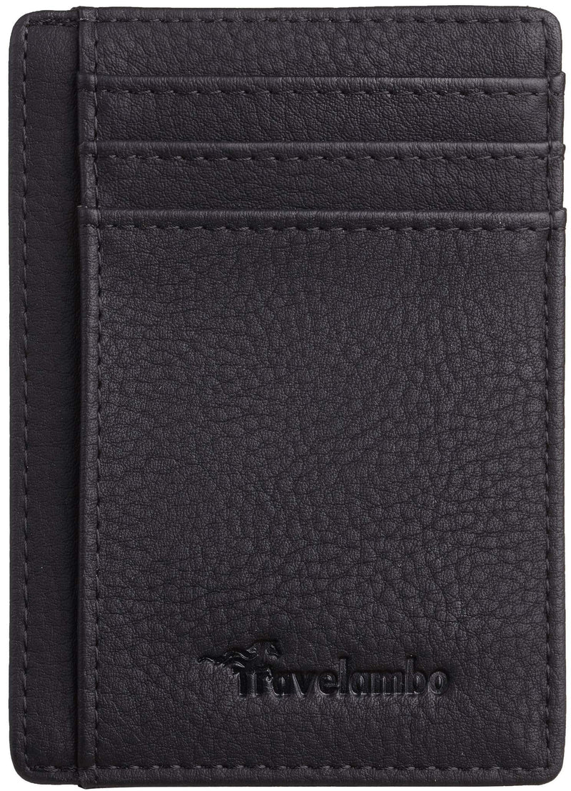 [Australia] - Travelambo Front Pocket Minimalist Leather Slim Wallet RFID Blocking Medium Size Black 
