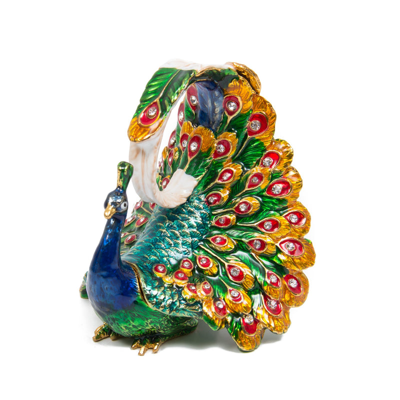 [Australia] - QIFU-Hand Painted Enameled Peacock Decorative Hinged Jewelry Trinket Box Unique Gift for Home Decor 