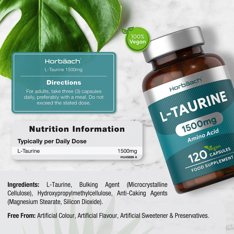 [Australia] - L-Taurine Supplement | 1500mg | 120 Vegan Capsules | Amino Acid | by Horbaach 