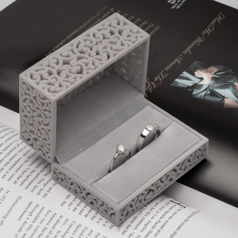 [Australia] - Hollow Velvet Ring Box Velvet Jewelry Box for Rings Couple Double Ring Bearer Box Engagement Gift Hollow Gray 