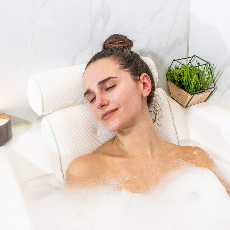 [Australia] - Bathtub Pillow for Neck and Shoulder: Spa Bathroom Accessories Bath Pillow for Bathtub with 6 Suction Cups. Luxury Headrest Bath Cushion for Tub. Self-Care Gifts for Women, Relaxing Bath Gift Set 