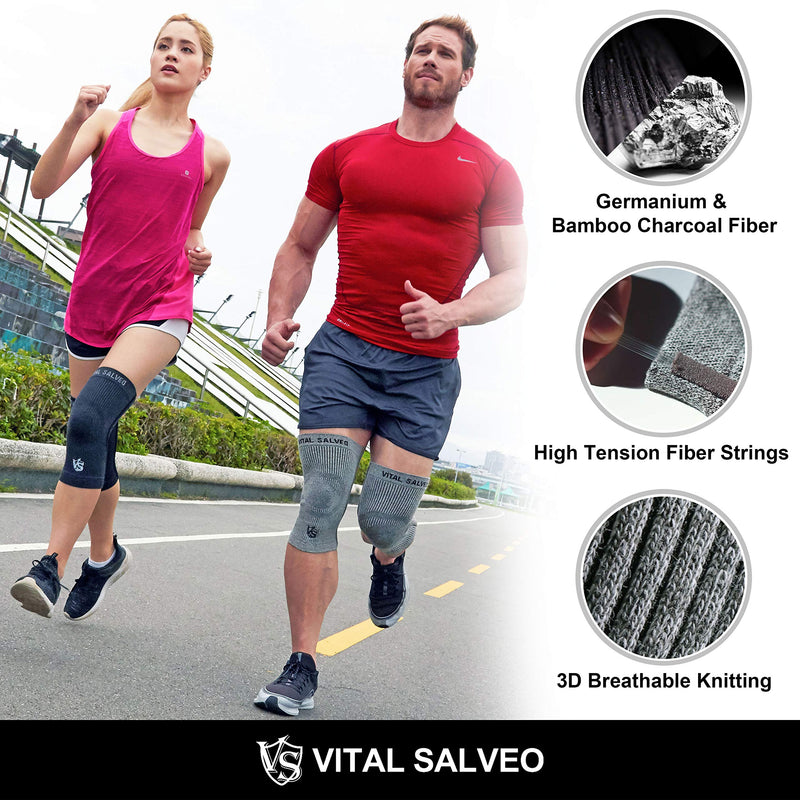 [Australia] - Vital Salveo-Compression Recovery Knee Sleeve/Brace S-Support, Pain Relief, Protects Joint - Ideal for Sports and Daily Wear-Dary Grey (1 Pair)-XXL Dark Grey XXL (1Pair) 