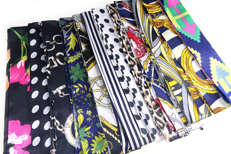 [Australia] - LilMents 12 Mixed Designs Satin Head Hair Handbag Handle Highlights Scarf Tie Lot Set a 