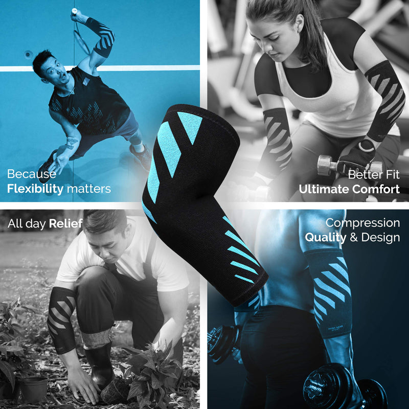 [Australia] - Elbow Compression Sleeve for Men & Women - Elbow Brace for Tendonitis and Tennis Elbow Relief, Golf Elbow, Joint Pains, Bowling, Weightlifting in Premium Breathable Fabric (1 Piece BLUE X-Large) Blue/Black (SINGLE) XL | 12.5"-13.5" Circumference 